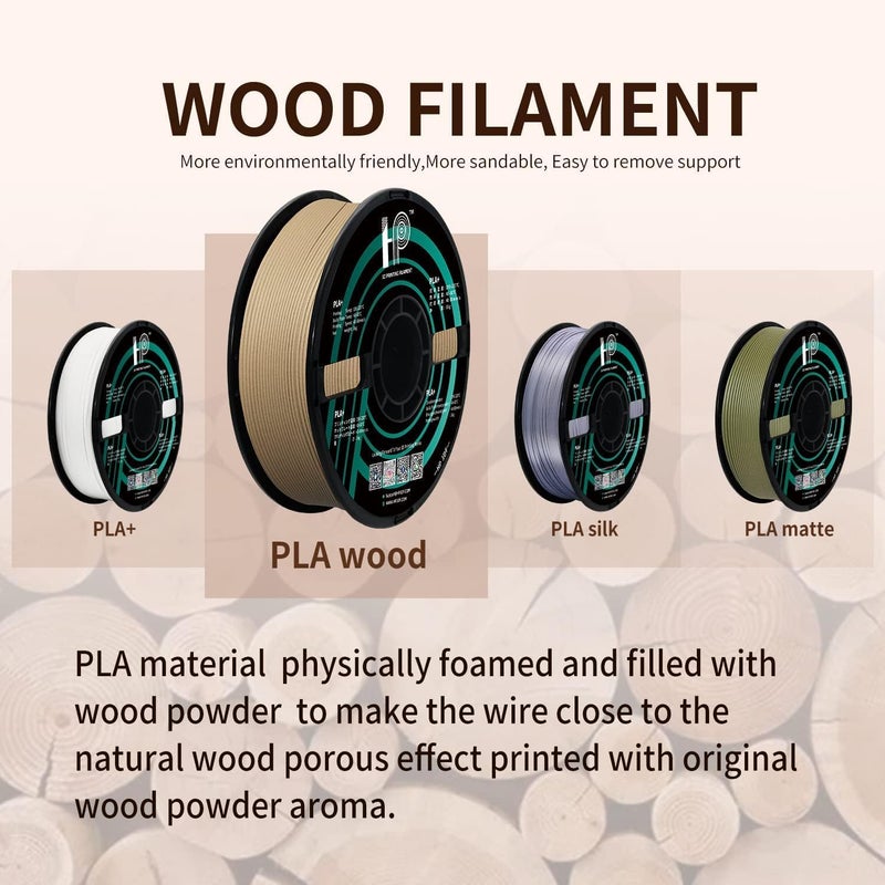 HP3DF PLA Filament, Wood PLA, 3D Printer Filament, PLA Filament 1.75mm Dimensional Accuracy +/- 0.02mm, 1KG Spool (2.2 lbs), Fit Most FDM Printer (Wood) - Image 5